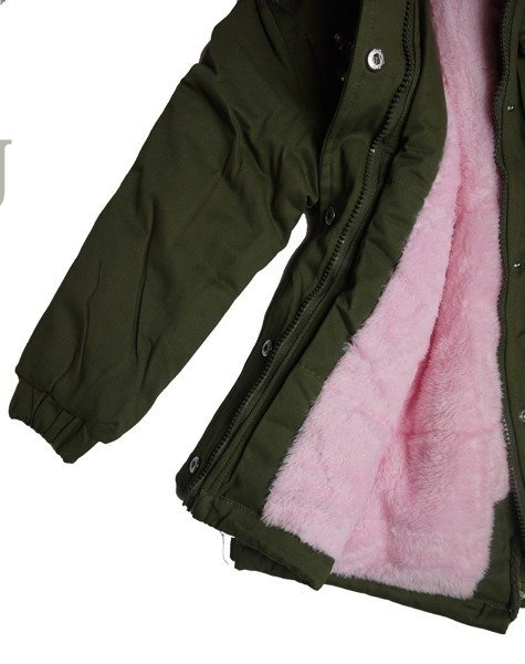 Kurtka zimowa dziewczęca/dziecięca parka z jasno różowym futrem i kapturem