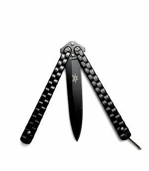 Nóż motylkowy motylek składany czarny łańcuch