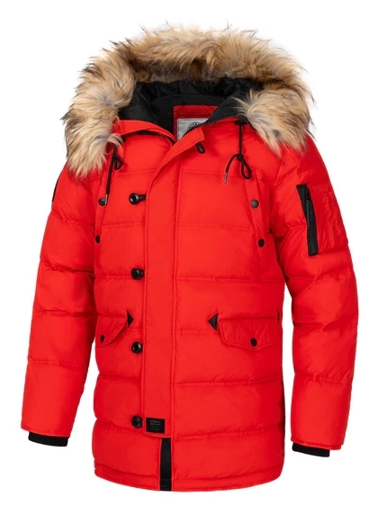 Kurtka zimowa pikowana parka z kapturem Pitbull West Coast KINGSTON II Czerwona