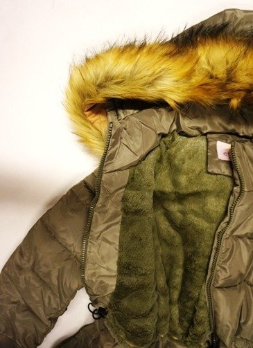 Kurtka zimowa dziewczęca khaki z kapturem