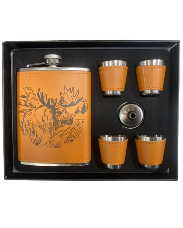 Piersiówka +4 kieliszki oraz lejek Jeleń