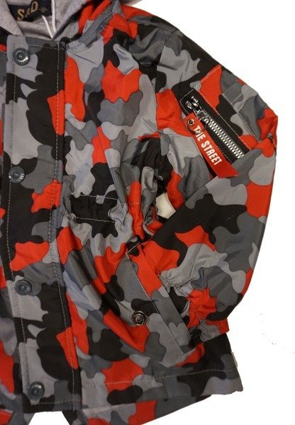 Kurtka parka moro/czerwona chłopięca z kapturem (dziecięca / młodzieżowa)