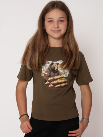 Koszulka T-shirt Miś Wojtek Dziewczęca Khaki 