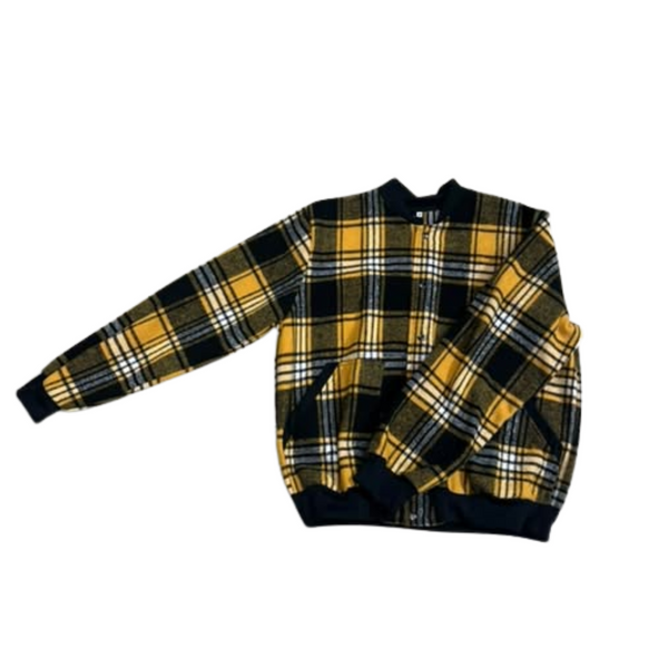 Kurtka bomberka wełniana damska kratka żółta