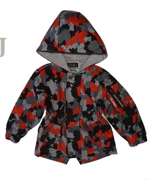 Kurtka parka moro/czerwona chłopięca z kapturem (dziecięca / młodzieżowa)