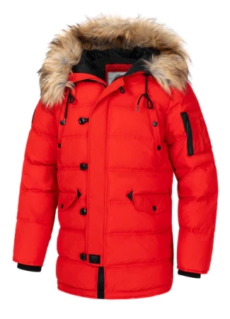 Kurtka zimowa pikowana parka z kapturem Pitbull West Coast KINGSTON II Czerwona