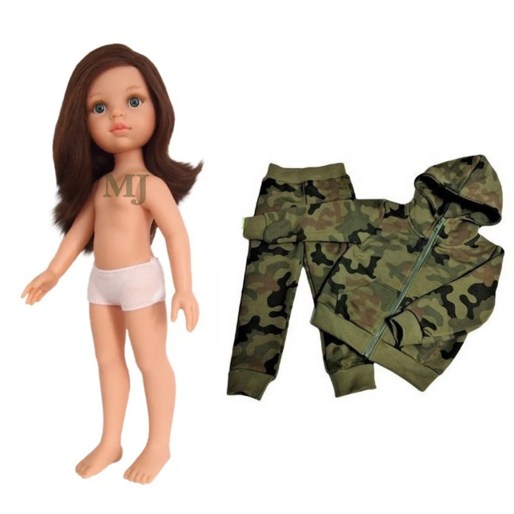 Lalka 32cm długie brązowe włosy w dresie moro WZ-93