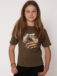 Koszulka T-shirt Miś Wojtek Khaki Dziewczęca