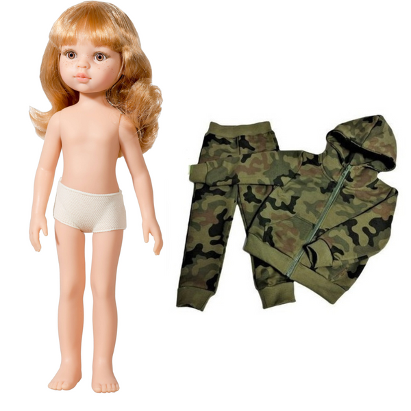 Lalka 32cm złotowłosa z grzywką w dresie moro WZ-93