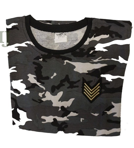 T-shirt/koszulka moro chłopięcy bez rękawów z naszywkami-czarno-biały