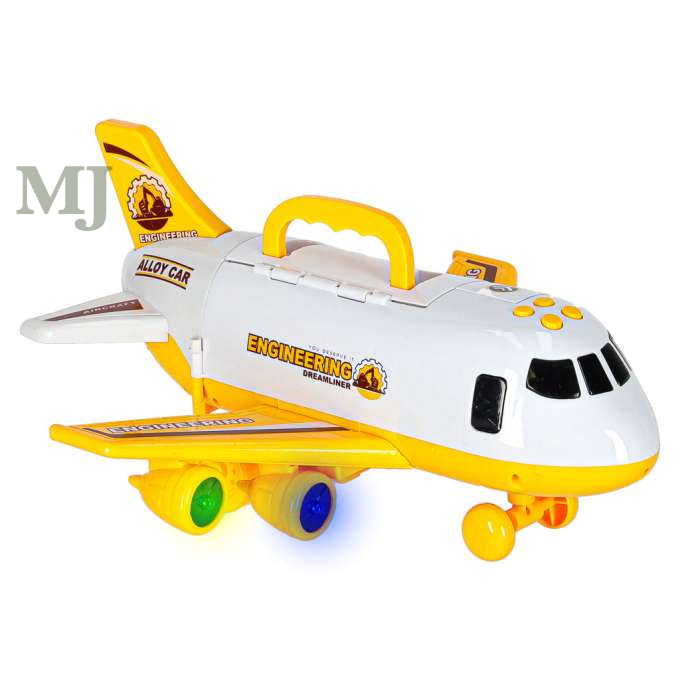 Transporter samolot rozkładany z autami + 3 auta pojazdy budowlane światła dźwięk 	KX6684_3 