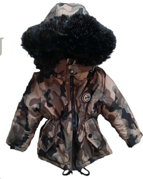 Kurtka zimowa parka moro chłopięca futerko.