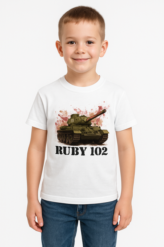 Koszulka T-shirt Chłopięca Czołg Rudy 102  Biała