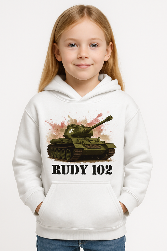 Bluza dziewczęca nadruk Czołg Rudy 102 biała