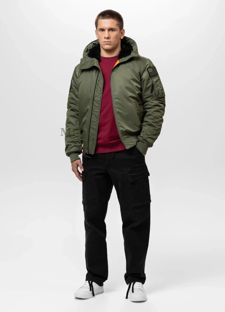 Kurtka zimowa bomberka z kapturem ENCINO Pitbull olivkowa