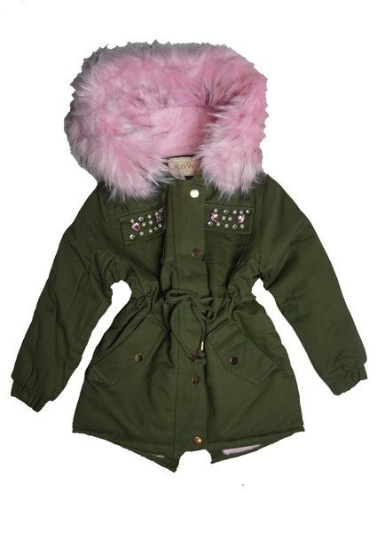 Kurtka zimowa dziewczęca/dziecięca parka z jasno różowym futrem i kapturem