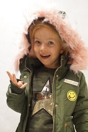 Kurtka zimowa dziewczęca/dziecięca parka z różowym futrem i kapturem