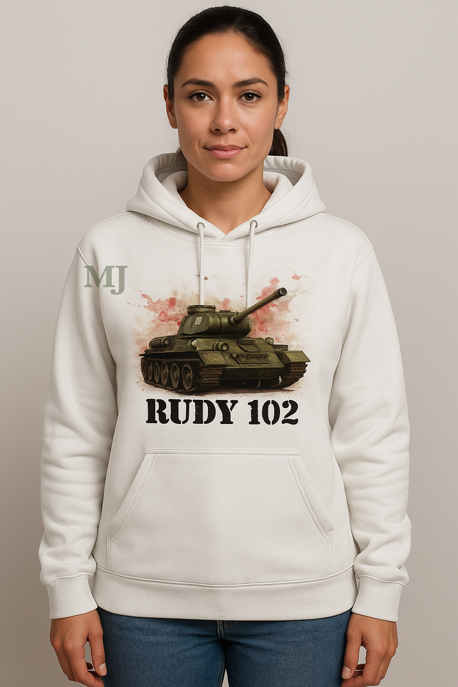Bluza damska nadruk Czołg Rudy 102 biała