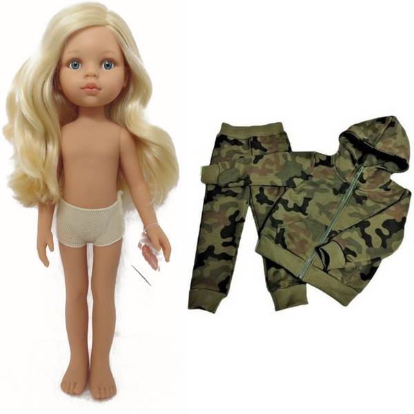 Lalka 32cm platynowe włosy w dresie moro WZ-93