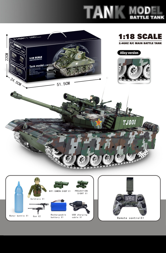 Czołg bojowy 1:18 RC HH Poland – duży, zdalnie sterowany model z kamerą WiFi, efektami dźwiękowymi i świetlnymi