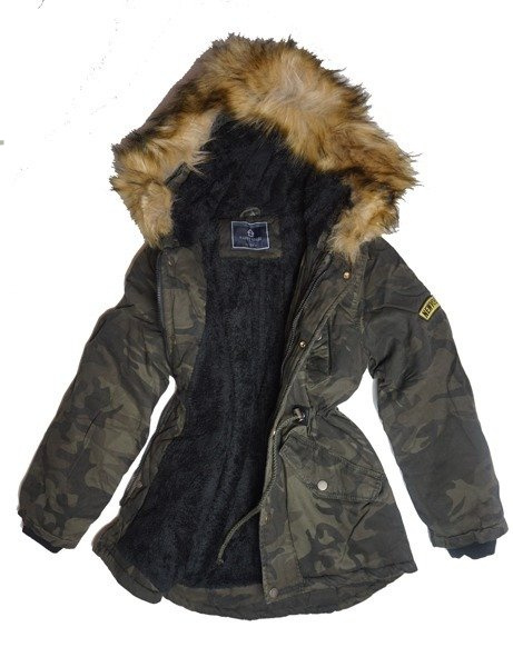 Kurtka parka moro chłopięca z kapturem futro.