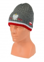 Czapka zimowa POLSKI szara z paskiem (napis pół na pół) wzór G-23