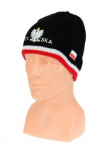 Czapka zimowa POLSKI czarna z paskiem (napis pół na pół) wzór G-06
