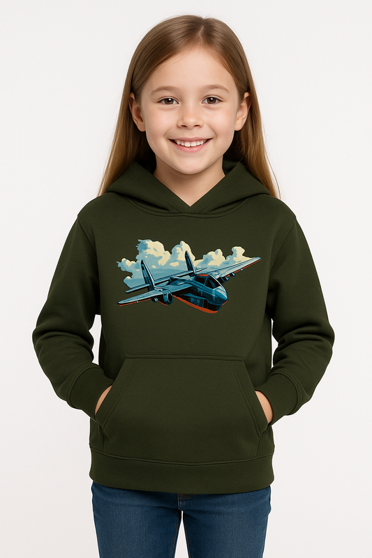 Bluza dziewczęca nadruk Samolot Lockheed P-38 Lightning khaki