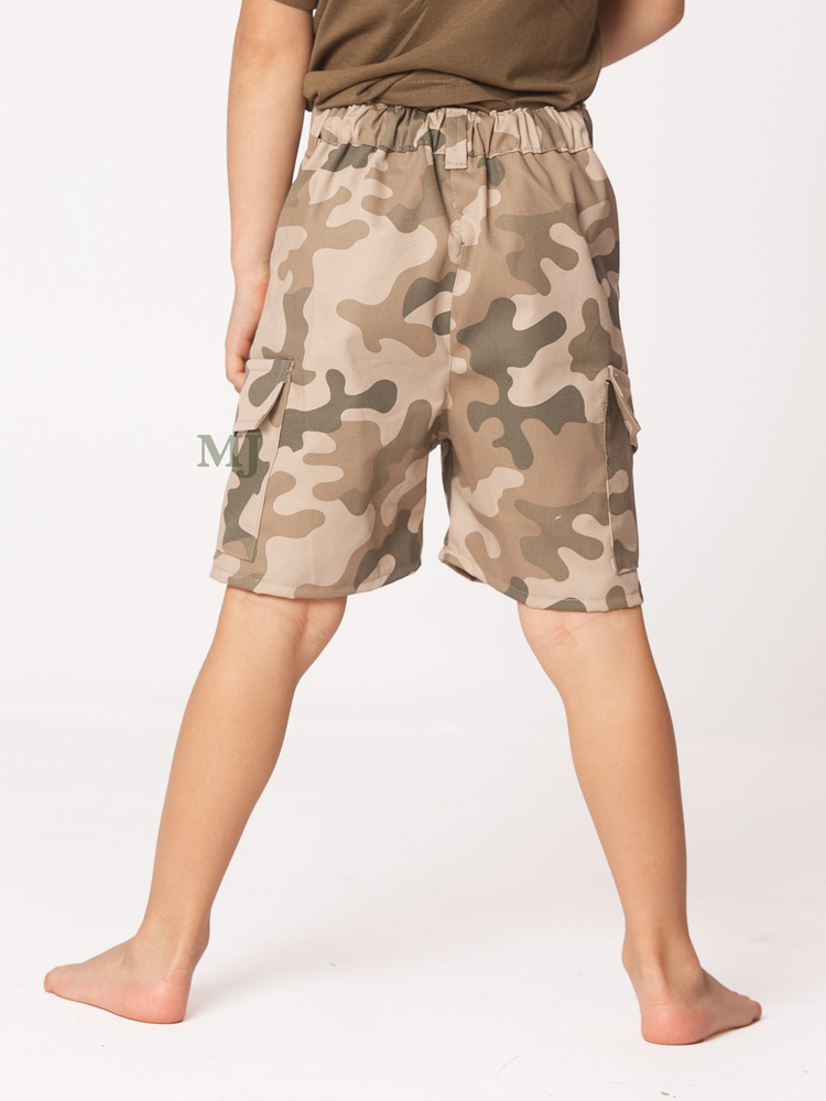 Krótkie spodenki bojówki chłopięce moro WZ.93 pustynne kieszenie boczne Produkt Polski