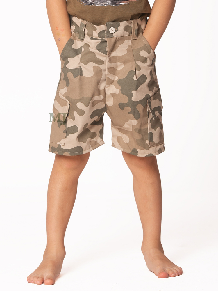 Krótkie spodenki bojówki chłopięce moro WZ.93 pustynne kieszenie boczne Produkt Polski