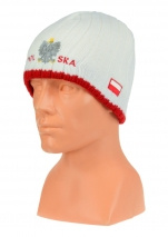 Czapka zimowa POLSKI- biała (napis pół na pół) wzór G-09