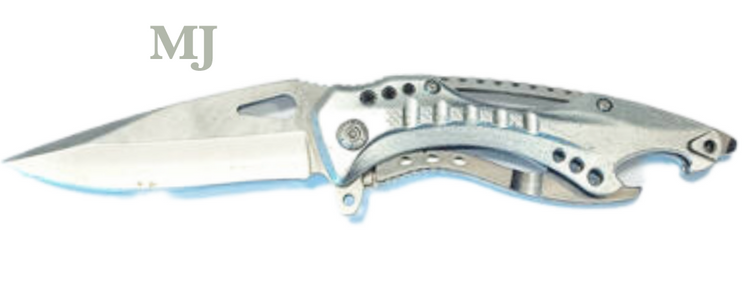 Srebrny scyzoryk taktyczny składany ze wspomaganiem sprężynowym EDC