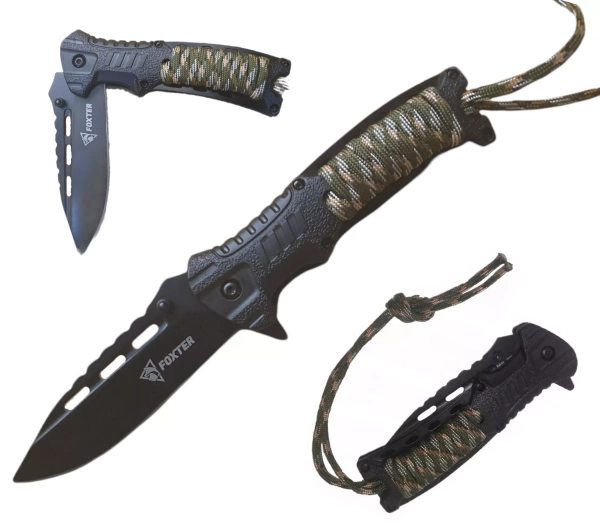Nóż składany scyzoryk taktyczny myśliwski wojskowy krzesiwo 21,5cm