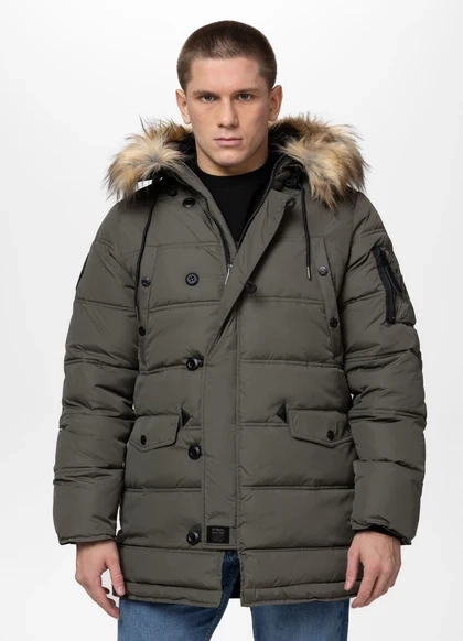 Kurtka zimowa pikowana parka z kapturem Pitbull West Coast KINGSTON II Oliwkowa