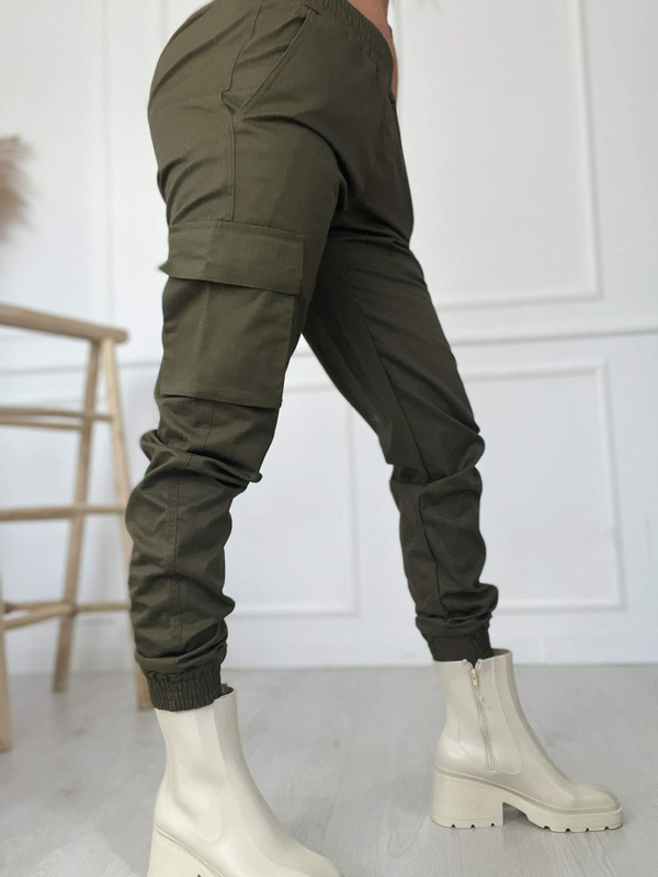 Spodnie joggery damskie olive z kieszenią na nogawce rip-stop