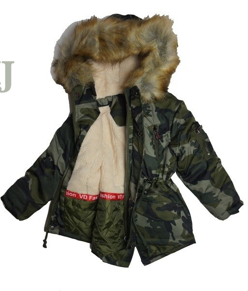 Kurtka parka moro chłopięca jasny baranek kaptur z futrem