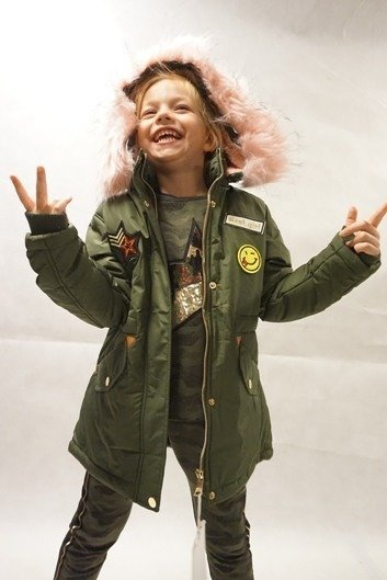 Kurtka zimowa dziewczęca/dziecięca parka z różowym futrem i kapturem