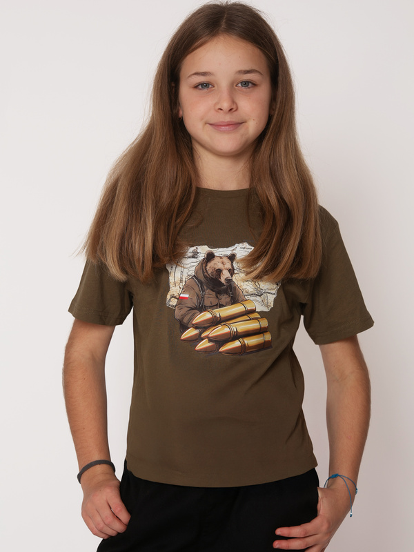 Koszulka T-shirt Miś Wojtek Dziewczęca Khaki