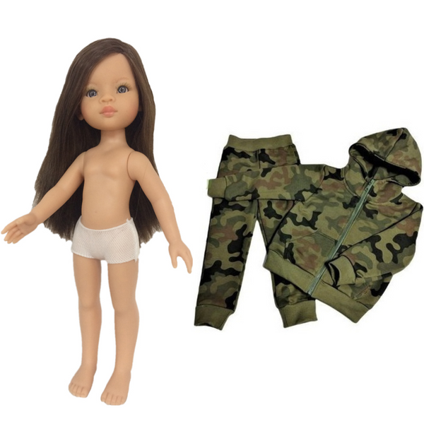 Lalka 32cm długie jasno brązowe włosy w dresie moro WZ-93