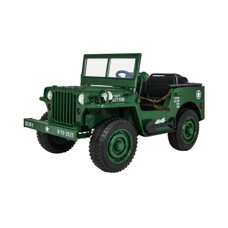 Autko Wojskowe Retro dla 3 dzieci Zielony Jeep Willys