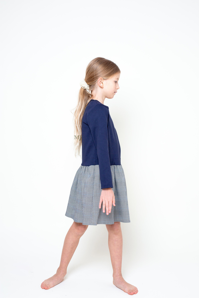 Sukienka świąteczna granatowo-szara- Produkt Polski 