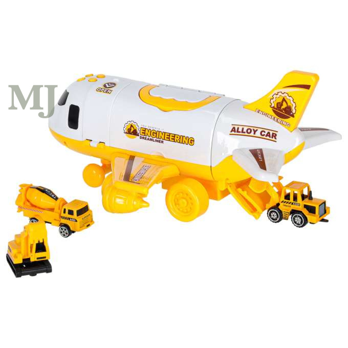 Transporter samolot rozkładany z autami + 3 auta pojazdy budowlane światła dźwięk 	KX6684_3 