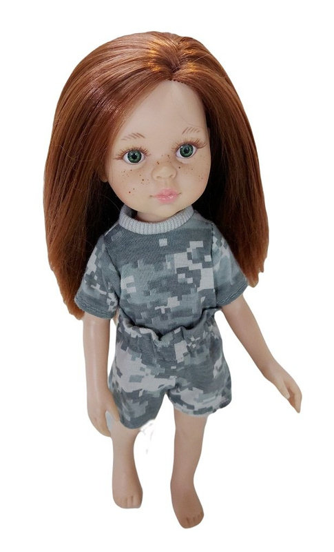 Lalka 32cm rude włosy komplet koszulka i spodenki acu pixel
