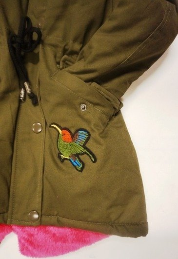 Kurtka zimowa dziewczęca/dziecięca parka z różowym futrem i kapturem