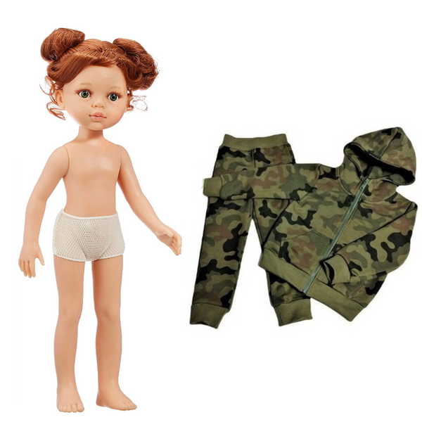 Lalka 32cm rude włosy z dwoma koczkami w dresie moro WZ-93