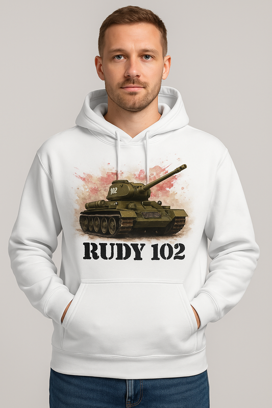 Bluza męska nadruk Czołg Rudy 102 biała