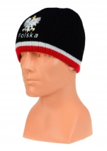 Czapka zimowa POLSKA czarna z paskiem (napis) wzór G-04