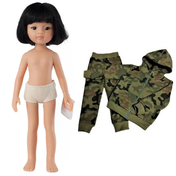 Lalka 32cm krótkie czarne włosy w dresie moro WZ-93