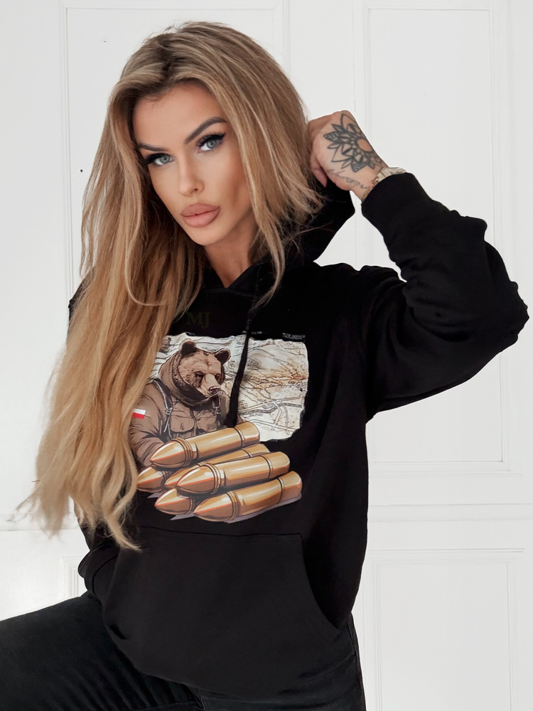 Bluza damska nadruk Miś Wojtek czarna