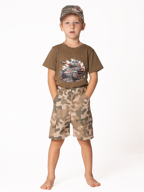 Krótkie spodenki bojówki chłopięce moro WZ.93 pustynne  kieszenie boczne  Produkt Polski